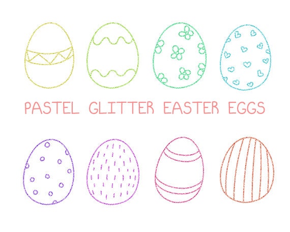 Pastell Glitter Ostereier Clip Art Set Hand Gezeichneten Etsy