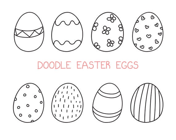 Handgezeichnete Doodle Osterei Clip Art Set In Schwarz Etsy