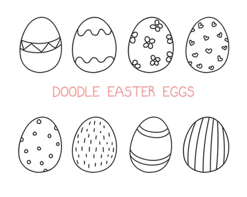 Hand Drawn Doodle Easter Egg Clip Art Set in Black