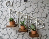 Door shelf planter flower pot seedlings plants jars handmade wrought iron rustic wood