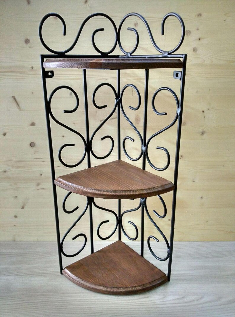 Rustic Wrought Iron Shelf And Wood Bookcase Black Corner Teak Image 0