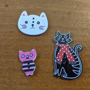 READY TO SHIP Cat Buttons Assorted Cat Buttons Wooden Buttons 2-Hole Buttons Sewing Notions Scrapbooking Supplies