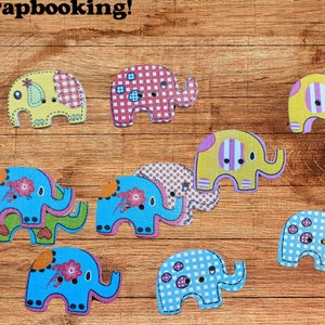 READY TO SHIP Elephant Buttons Wooden Elephant Buttons 2-Hole Buttons for Sewing or Scrapbooking