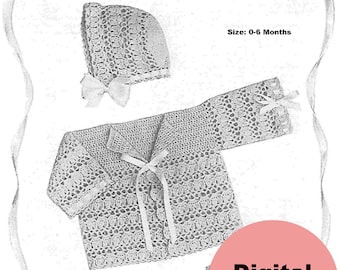 Ensemble pull pour bébé rétro motif layette pour bébé motif au crochet vintage motif héritage au crochet taille 0-6 mois vêtements pour bébé au crochet