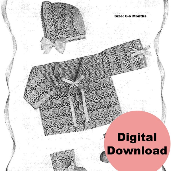 Baby Sweater Set Retro Baby Layette Pattern Vintage Crochet Pattern Crochet Heirloom Pattern Size 0-6 Months Crochet Baby Clothes