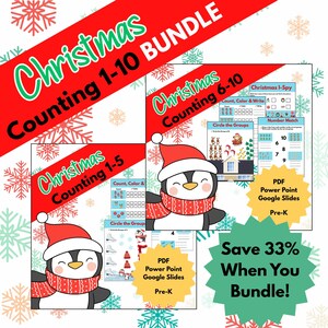 Christmas Counting 1–10 Math Bundle | Preschool & Kindergarten Holiday Activities | I Spy, Count and Color, Number Match