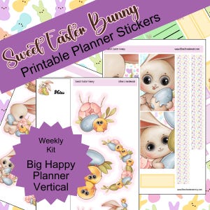 Easter Bunny Stickers for Big Happy Planner Vertical Layout Spring Printable Planner Stickers Weekly Sticker Kit Sweet Easter Bunny