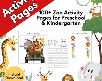 100 Zoo Activity Pages for Preschool & Kindergarten | Printable Learning Worksheets | Fine Motor, Puzzles, Tracing, Counting, Coloring