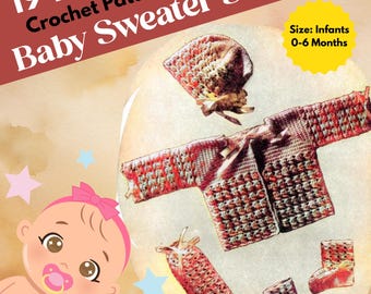 Vintage Baby Sweater Crochet Pattern – Bonnet, Booties & Bottle Cover – Perfect for Fall or Baby Showers – Instant PDF