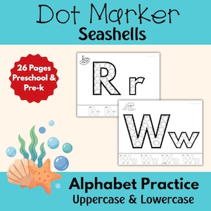 Seashells Dot and Trace Alphabet Worksheets for Preschool and Kindergarten