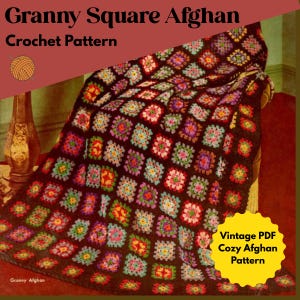 Vintage Crochet Granny Square Afghan Pattern – Cozy Blanket PDF – Perfect for Fall or Holiday Gifting