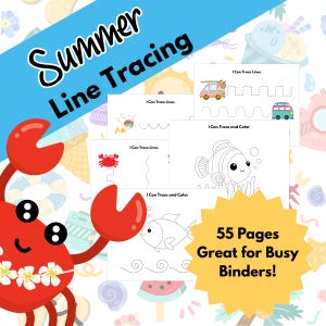 Summer Line Tracing Worksheets for Preschool | Fine Motor Skills | 55 Printable Pages | Trace & Color | Pre-K Tracing Activities