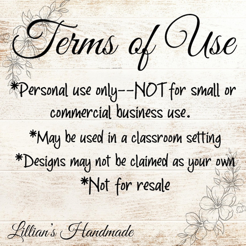 Puede incluir: T&eacute;rminos de uso para un producto digital. *Uso personal &uacute;nicamente - NO para peque&ntilde;as empresas o negocios comerciales. *Se puede utilizar en un entorno de aula. *Los dise&ntilde;os no se pueden reclamar como propios. *No para la reventa. Lillian's Handmade.