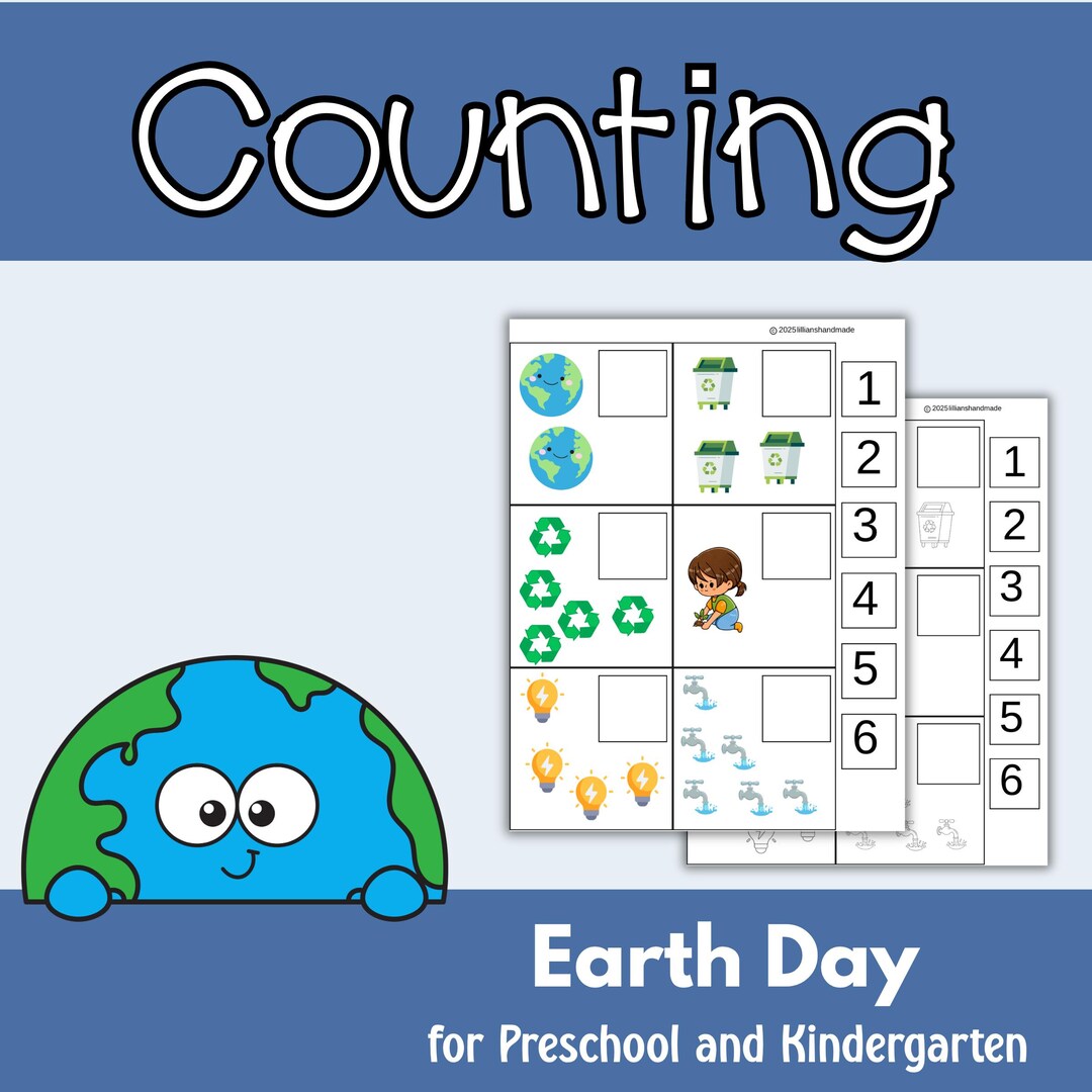 Earth Day Counting Worksheet for Preschool and Kindergarten | Cut and ...