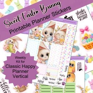Easter Classic HP Stickers Easter Happy Planner Stickers Vertical Printable Planner Stickers Spring Weekly Sticker Kit Sweet Easter Bunny