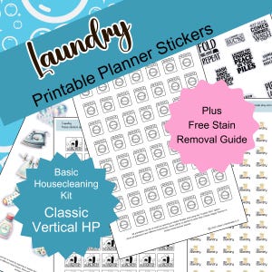 Classic HP Stickers Basic House Cleaning Happy Planner Stickers Laundry Stickers Vertical Printable Planner Stickers