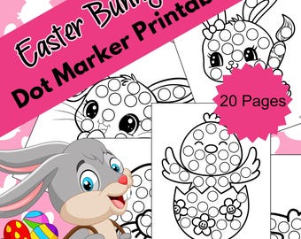 Páginas para marcar con puntos de conejo de Pascua Actividad de motricidad fina para niños pequeños Montessori Actividad preescolar de primavera para hacer puntos de Pascua