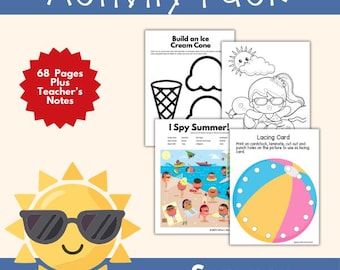 Summer Activity Pack for Kids | 63 Printable Pages | Educational Worksheets, Crafts, Games, Coloring, Bingo, I Spy, Journals