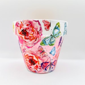 Rosen & Schmetterling Blumenmuster Indoor 6,1 Zoll Blumentopf / Übertopf aus Ton