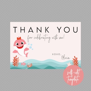 Baby Shark Birthday Thank you Card // Baby Shark Girl Birthday Thank you Card // Pink Baby Shark Thank you Birthday