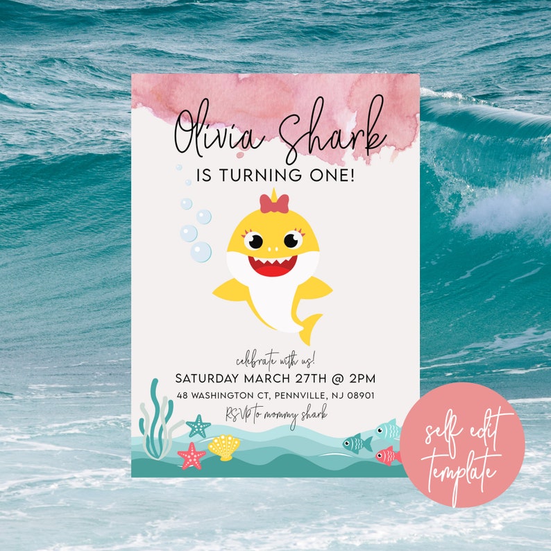 Baby Shark Birthday Invitation // Girl Baby Shark Invitation Etsy