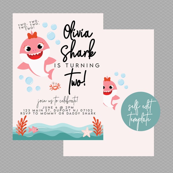 Baby Shark Birthday Invitation // Girl Baby Shark Invitation // Cute Baby Shark Girl Invitation // Pink Baby Shark // Girl Shark Invite //