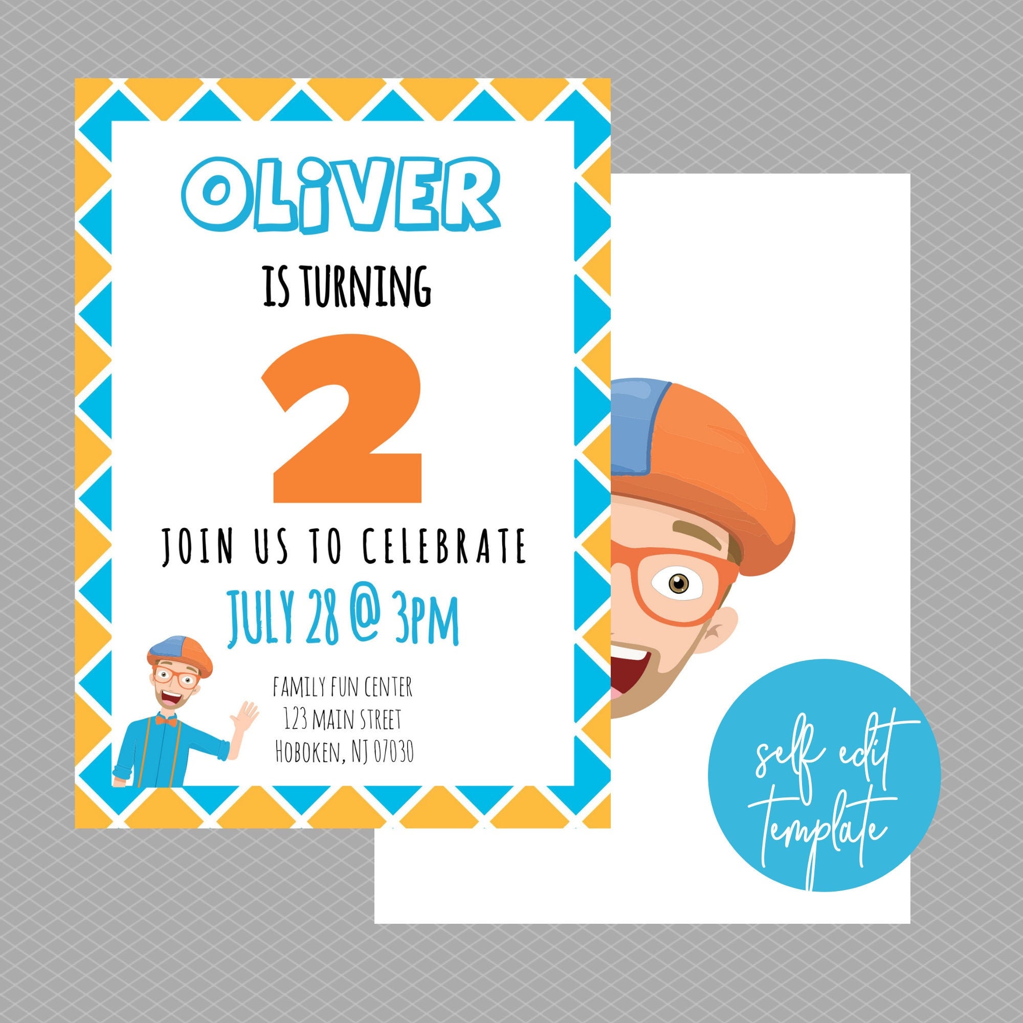 Blippi Invitation Template // Boy Blippi Invite // Blippi Etsy