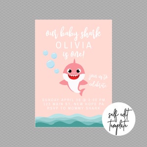 Baby Shark Birthday Invitation // Girl Baby Shark Invitation // Cute Baby Shark Invitation // Baby Shark Invite // Girl Shark Template