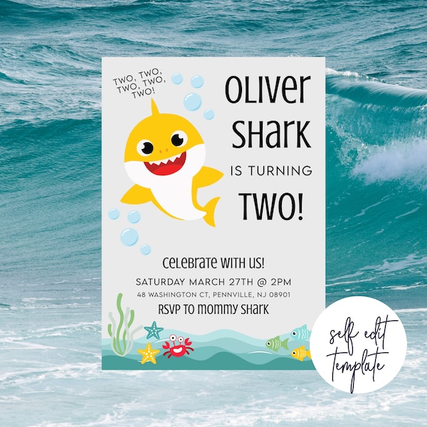 Baby Shark Birthday Invitation // Boy Baby Shark Invitation // Cute Baby Shark Invitation // Baby Shark Invite // Cute Boy Baby Shark Invite