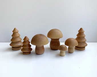 Forest Wood Mushroom Set | Tree Set Montessori Pretend Play | Loose Parts | Small World Play