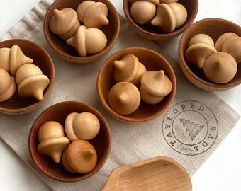 Gioco di smistamento delle ghiande in legno Montessori