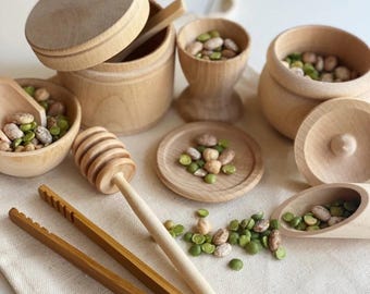 Ferramentas de madeira para caixa sensorial Montessori Waldorf