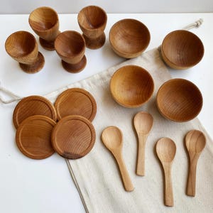 Montessori Waldorf Wooden Pretend Play Mini Dish Set