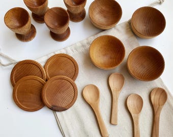 Montessori Waldorf Wooden Pretend Play Mini Dish Set
