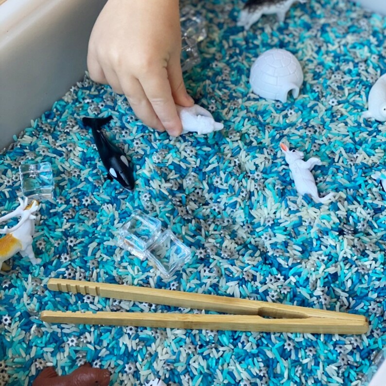 Arctic Rice Sensory Bin Filler Kit Sensory Table Pretend Etsy