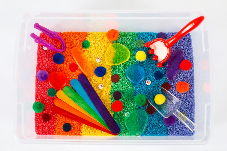 Rainbow Rice Sensory Bin Color Sorting Sensory Bin Sensory Etsy
