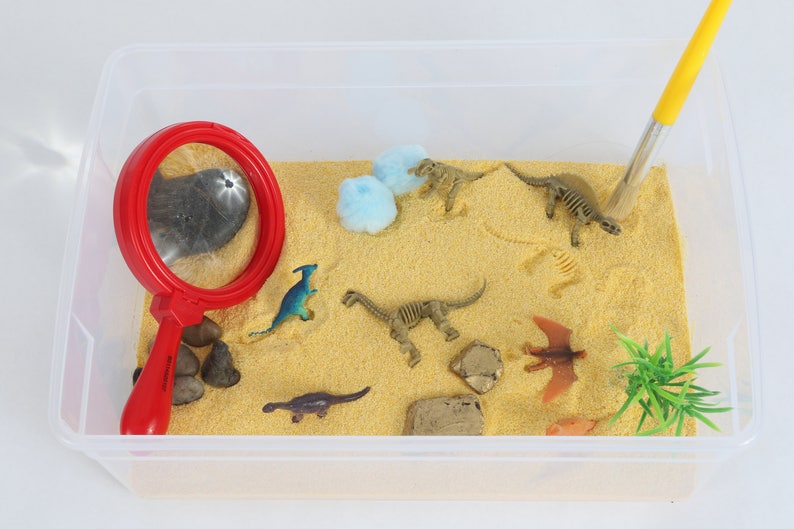 dinosaur sensory tray