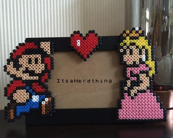Mario and Princess Peach Photo or Picture Frame. Perler / Hama Beads