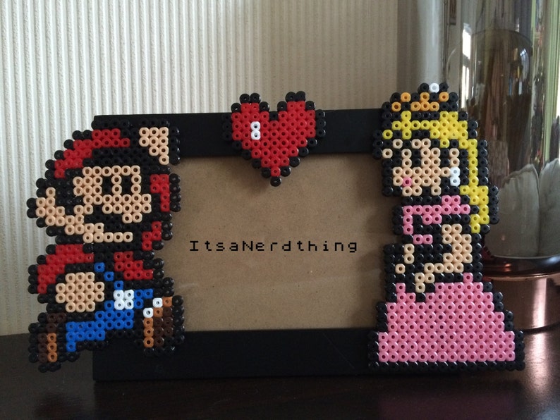 Mario And Princess Peach Photo Or Picture Frame Perler Hama Beads