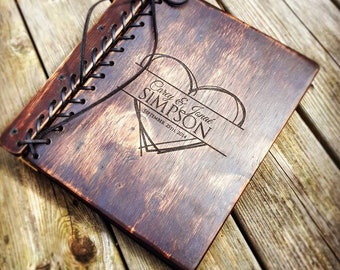 Unique Wedding Picture Album, Unique Personalized Wood Wedding Album + Leather, Personalized Gift Wood Photo Album, Unique Wedding Gift Idea