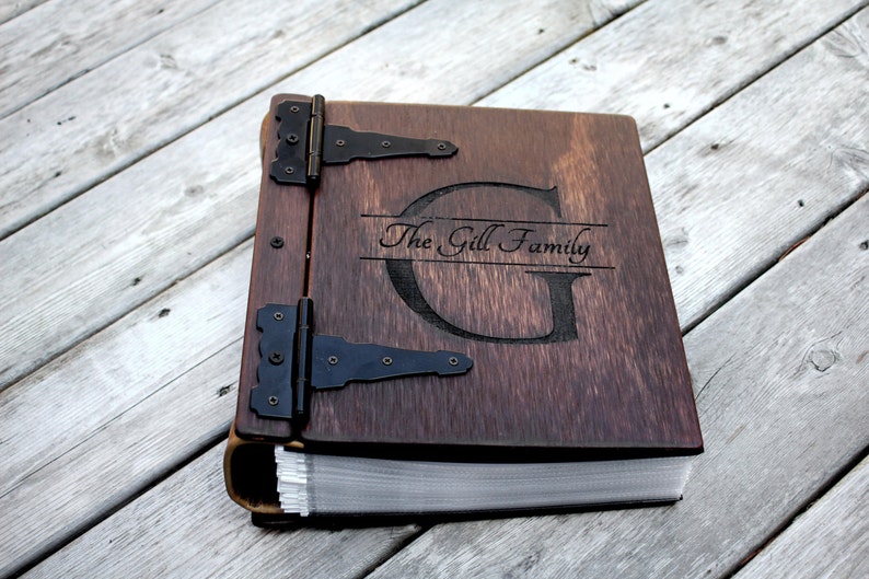 Unique Heirloom Gift Idea, Personalized Family Photo Album, Unique Monogram Album Leather, Personalized Gift Wood Photo Album, Heirloom image 2