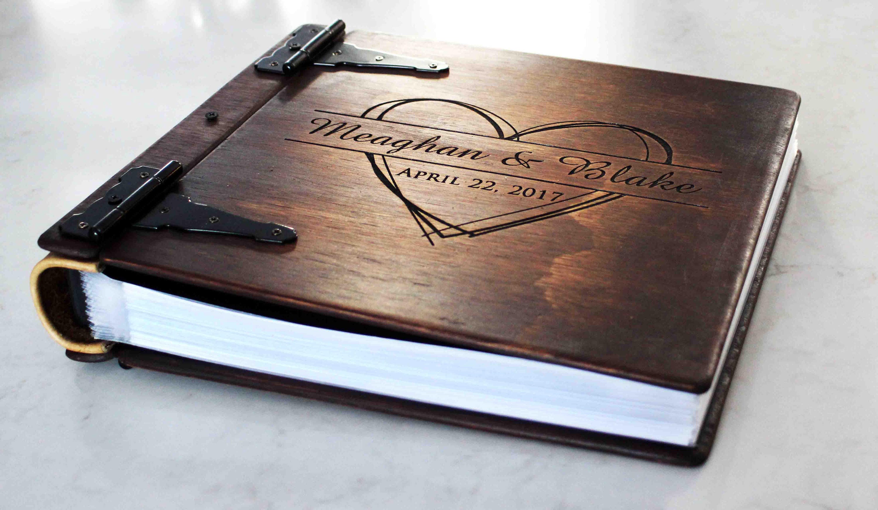 Wood Wood /& Leather Artist Portfolio Personalize Journal Rustic Wedding Guest Book Idea Leather Photo Album Book Monogram Photo Album