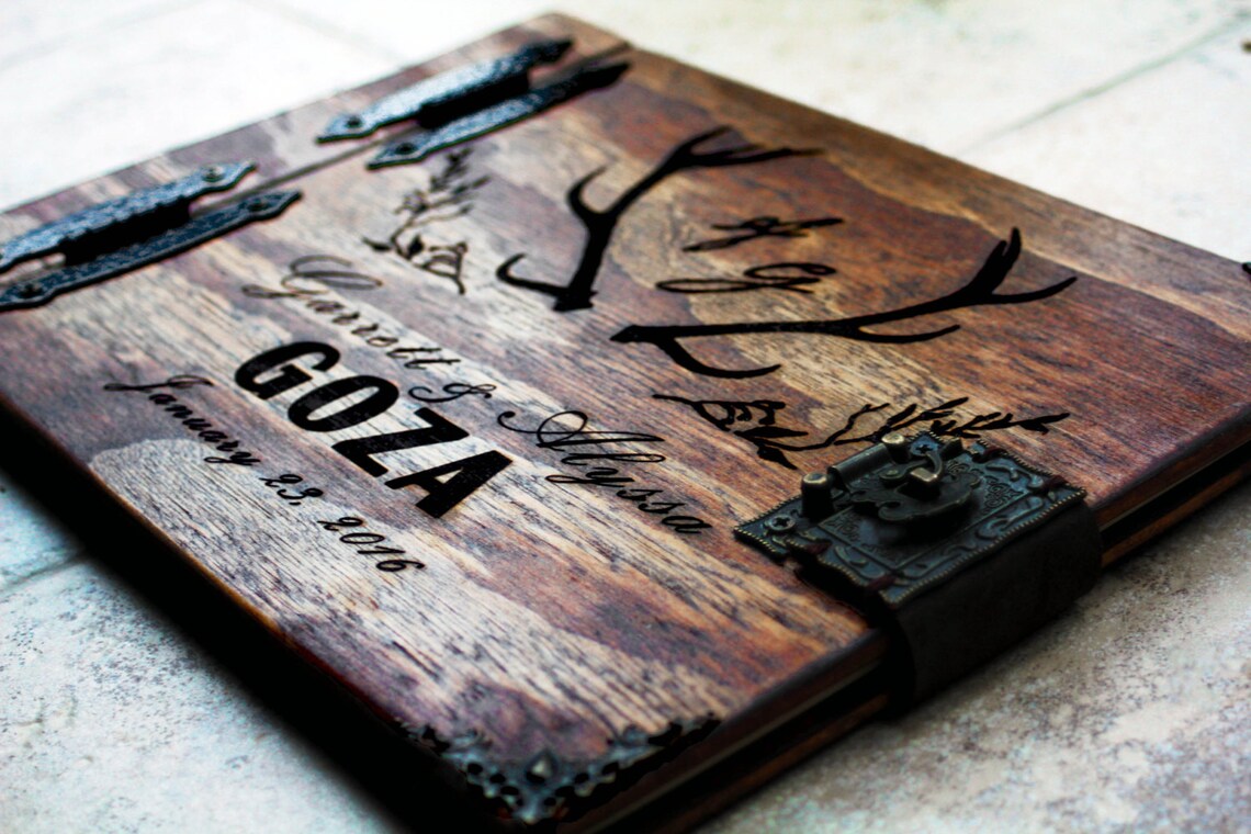 Rustic Wedding Guest Book W/ Antlers Custom Personalized Etsy