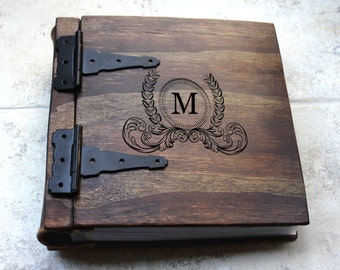 Personalized Heirloom Gift Idea, Unique Wood Photo Album, Journal + Monogram, Artist Portfolio, Large Custom Personalized Wood Photo Book