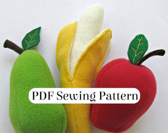 Play Food Fruit Pattern - PDF Sewing Pattern - Fleece Food Fruit - Banana Apple and Pear - DIY Pretend Food - Plush Fruit Softie