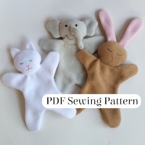 Sweet & einfaches Loveys-Muster PDF-Schnittmuster DIY Baby Geschenk Comfort Decke Animal Kitten, Elefant und Hase Blankie Bild 1