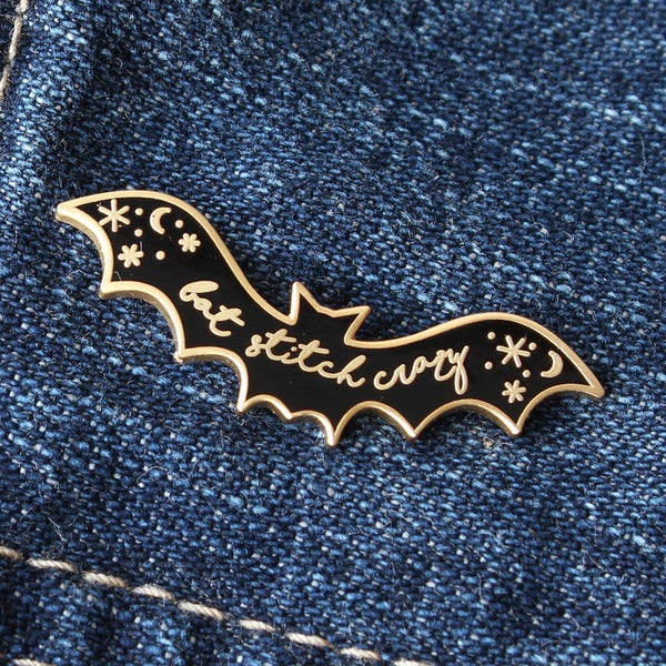 Bat Enamel Pin / Gift for Knitter / Gift for Crocheter / Sewing Lover Gift / Knitting Lover / Crocheter Lover / Bat Stitch Crazy / Bat Lady