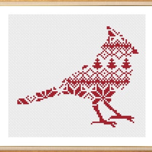 Cardinal Christmas Cross Stitch Pattern, Nordic Bird PDF
