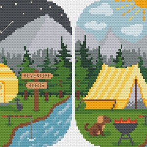 Camping Cross Stitch Pattern / Choose Your Adventure Stitch / Mountains Cross Stitch / Vanlife Cross Stitch / Vanlife Embroidery / Dog / Cat image 2