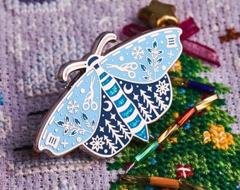 Snow Moth Needle Minder, Winter Insect Cross Stitch Accessory